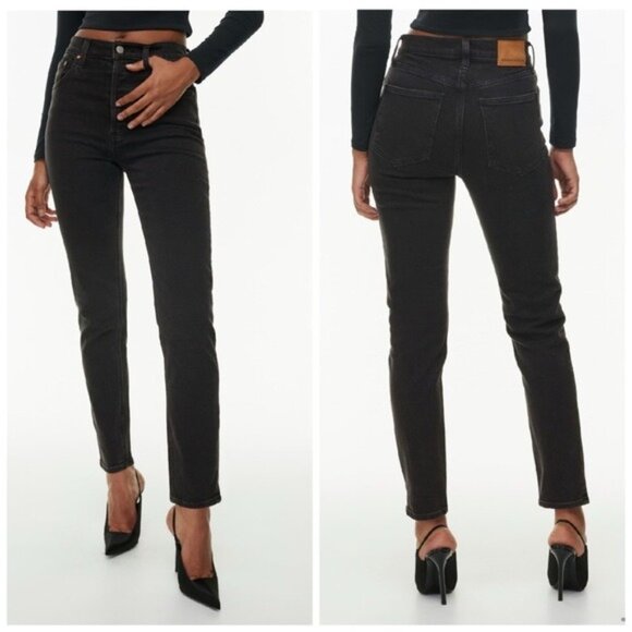 Aritzia Black Denim Forum The Yoko High Rise Slim Size 24 - Picture 1 of 10